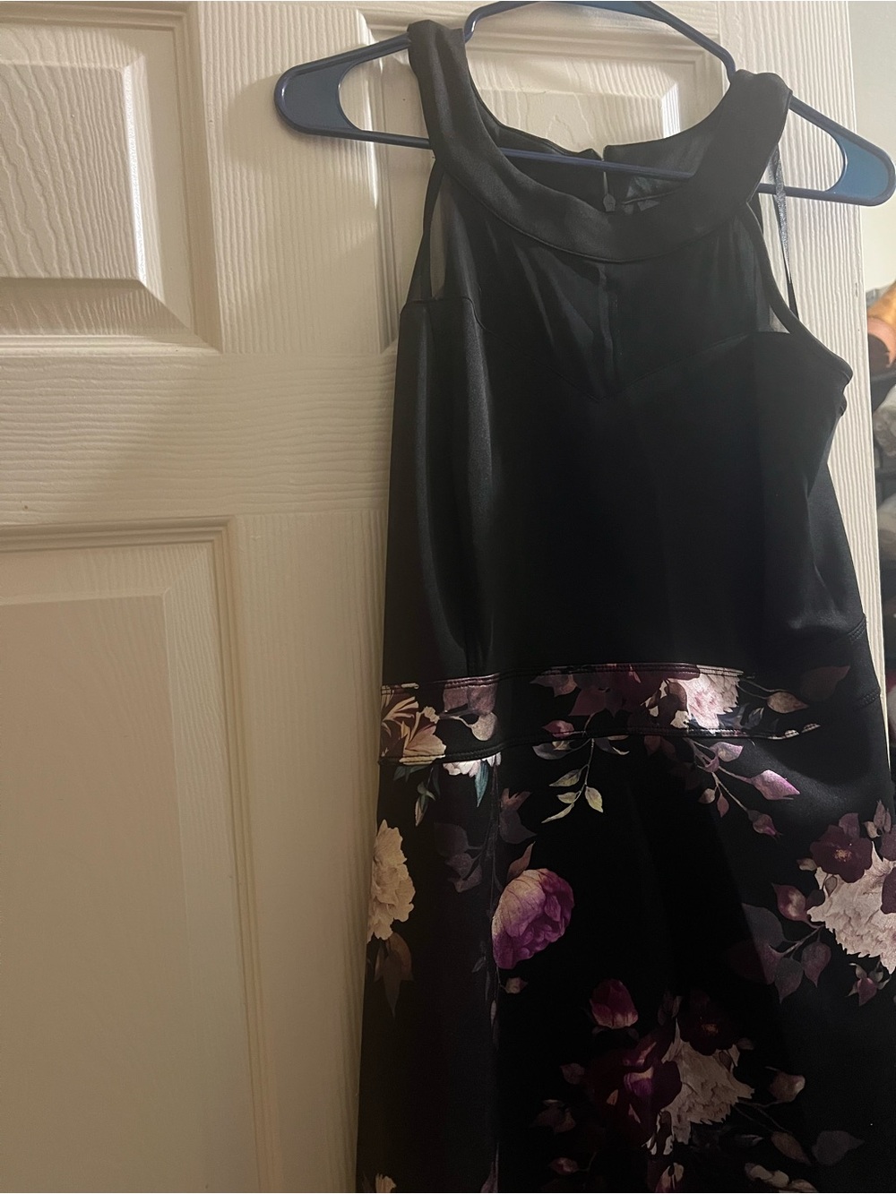 Enfocus Studio Black A-Line Dress with Purple Floral Skirt